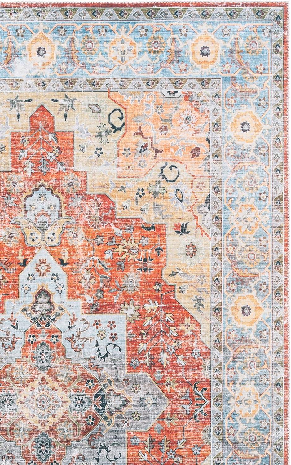 image:imageSafavieh Washable Rug Arizona Collection 8 x 10 Rust amp Aqua Slip Resistant amp Easy to Clean Ideal for Living Room Bedroom Home Office Dining Space ARZ126QRustAqua