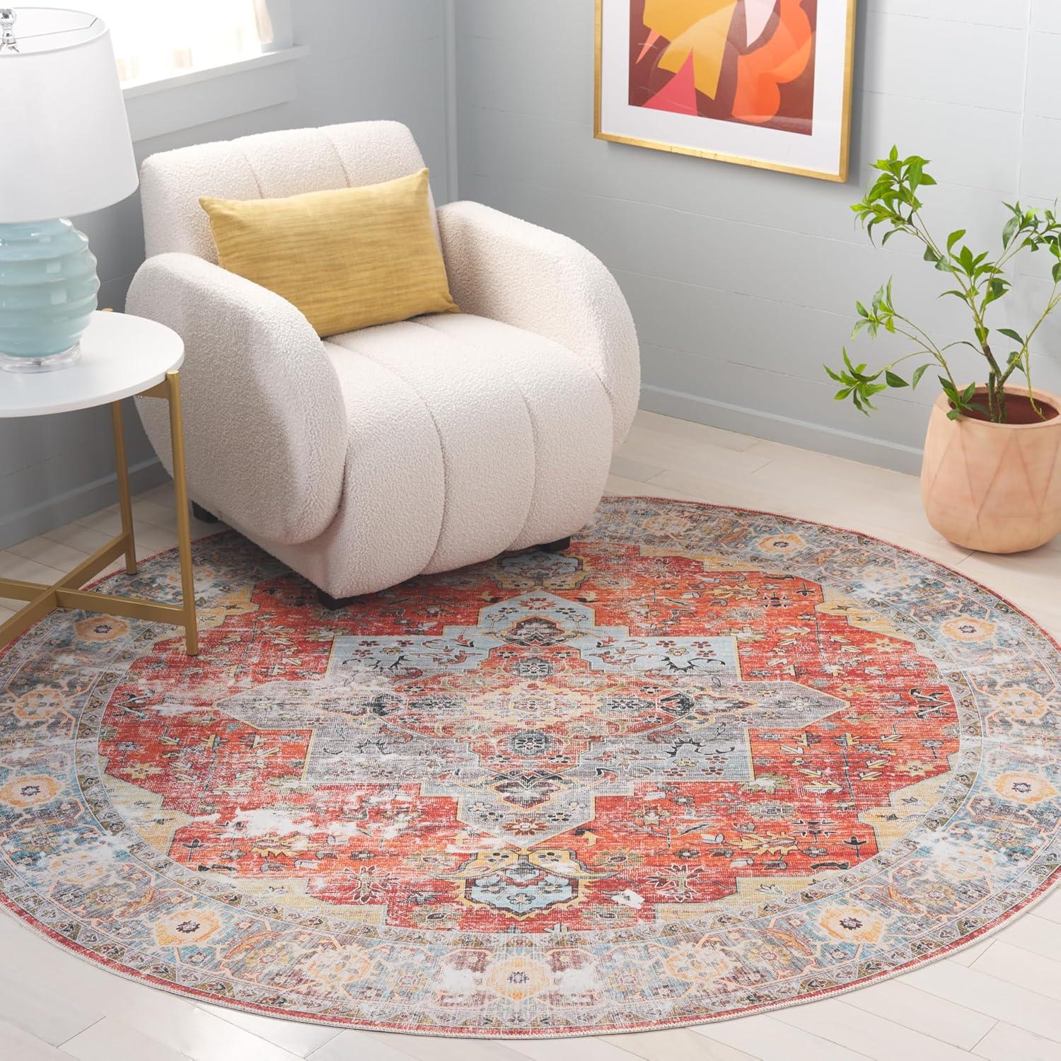 image:imageSafavieh Washable Rug Arizona Collection 8 x 10 Rust amp Aqua Slip Resistant amp Easy to Clean Ideal for Living Room Bedroom Home Office Dining Space ARZ126QRustAqua
