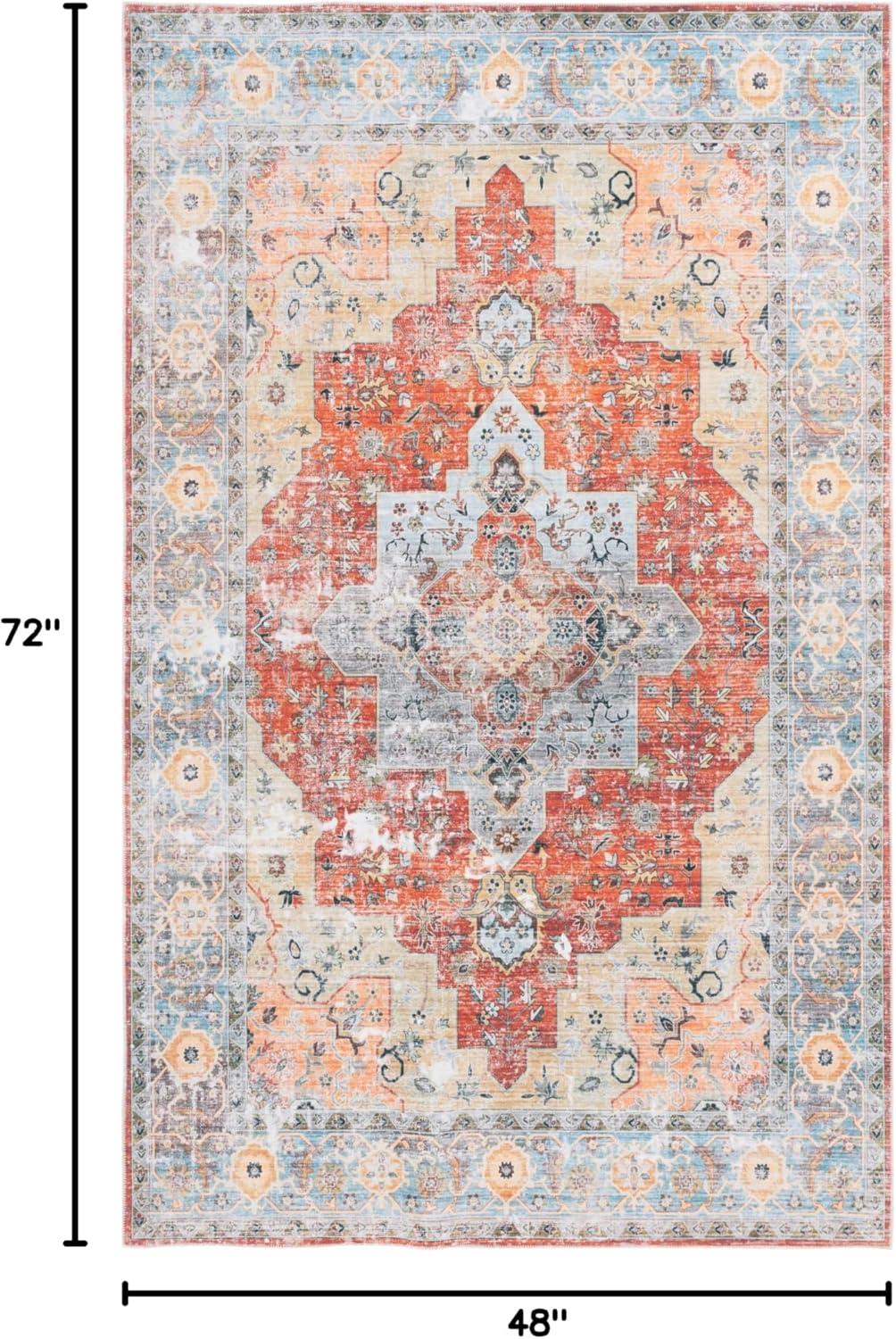 image:imageSafavieh Washable Rug Arizona Collection 8 x 10 Rust amp Aqua Slip Resistant amp Easy to Clean Ideal for Living Room Bedroom Home Office Dining Space ARZ126QRustAqua