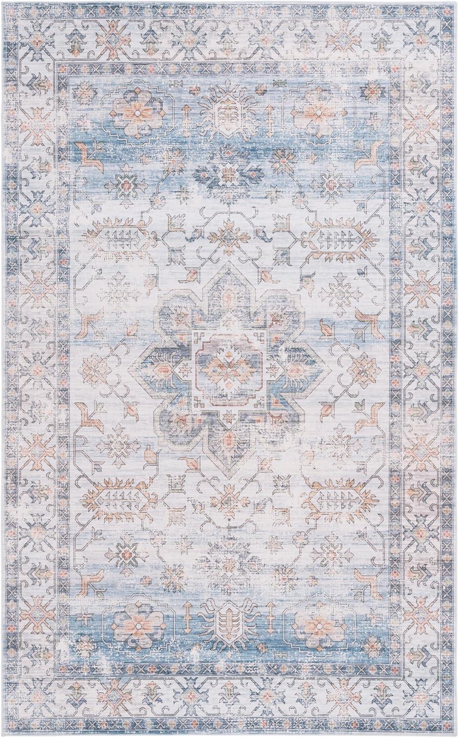 image:imageSafavieh Washable Rug Arizona Collection 8 x 10 Rust amp Aqua Slip Resistant amp Easy to Clean Ideal for Living Room Bedroom Home Office Dining Space ARZ126QGreenLight Brown
