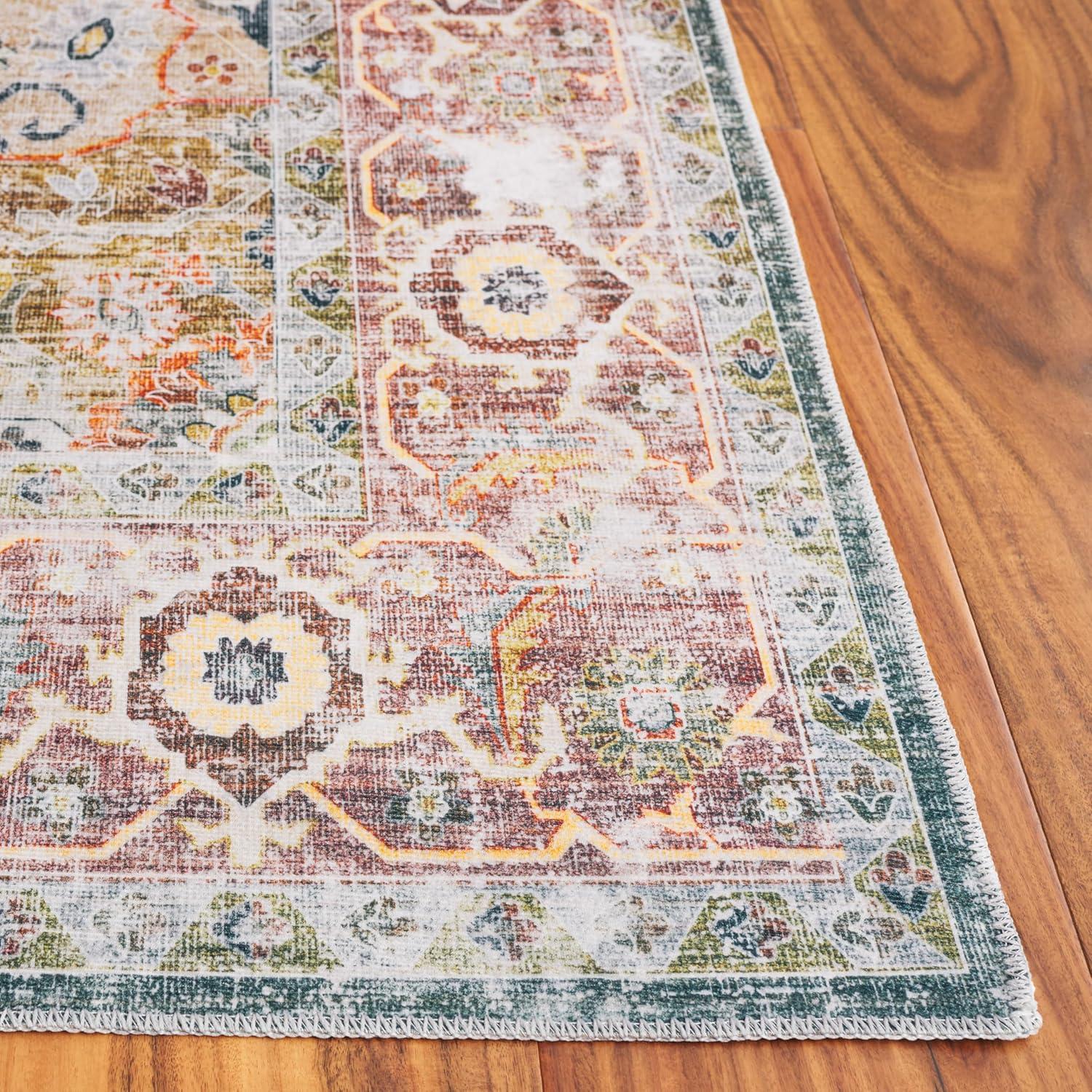 image:imageSafavieh Washable Rug Arizona Collection 8 x 10 Rust amp Aqua Slip Resistant amp Easy to Clean Ideal for Living Room Bedroom Home Office Dining Space ARZ126QGreenLight Brown