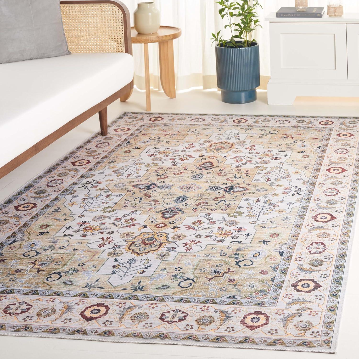 image:imageSafavieh Washable Rug Arizona Collection 8 x 10 Rust amp Aqua Slip Resistant amp Easy to Clean Ideal for Living Room Bedroom Home Office Dining Space ARZ126QLight GreenBeige