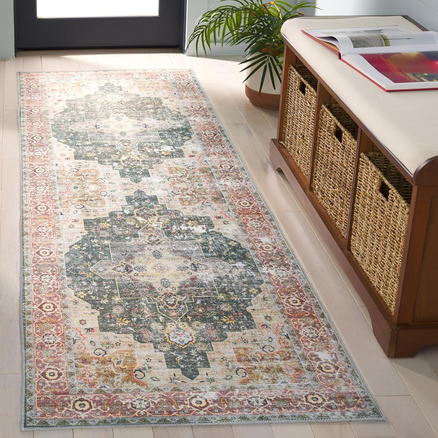 image:imageSafavieh Washable Rug Arizona Collection 8 x 10 Rust amp Aqua Slip Resistant amp Easy to Clean Ideal for Living Room Bedroom Home Office Dining Space ARZ126QGreenLight Brown