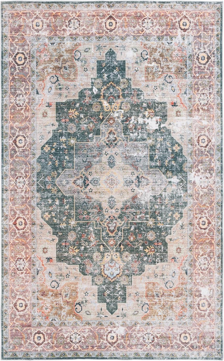 image:imageSafavieh Washable Rug Arizona Collection 8 x 10 Rust amp Aqua Slip Resistant amp Easy to Clean Ideal for Living Room Bedroom Home Office Dining Space ARZ126QRustBlue Green