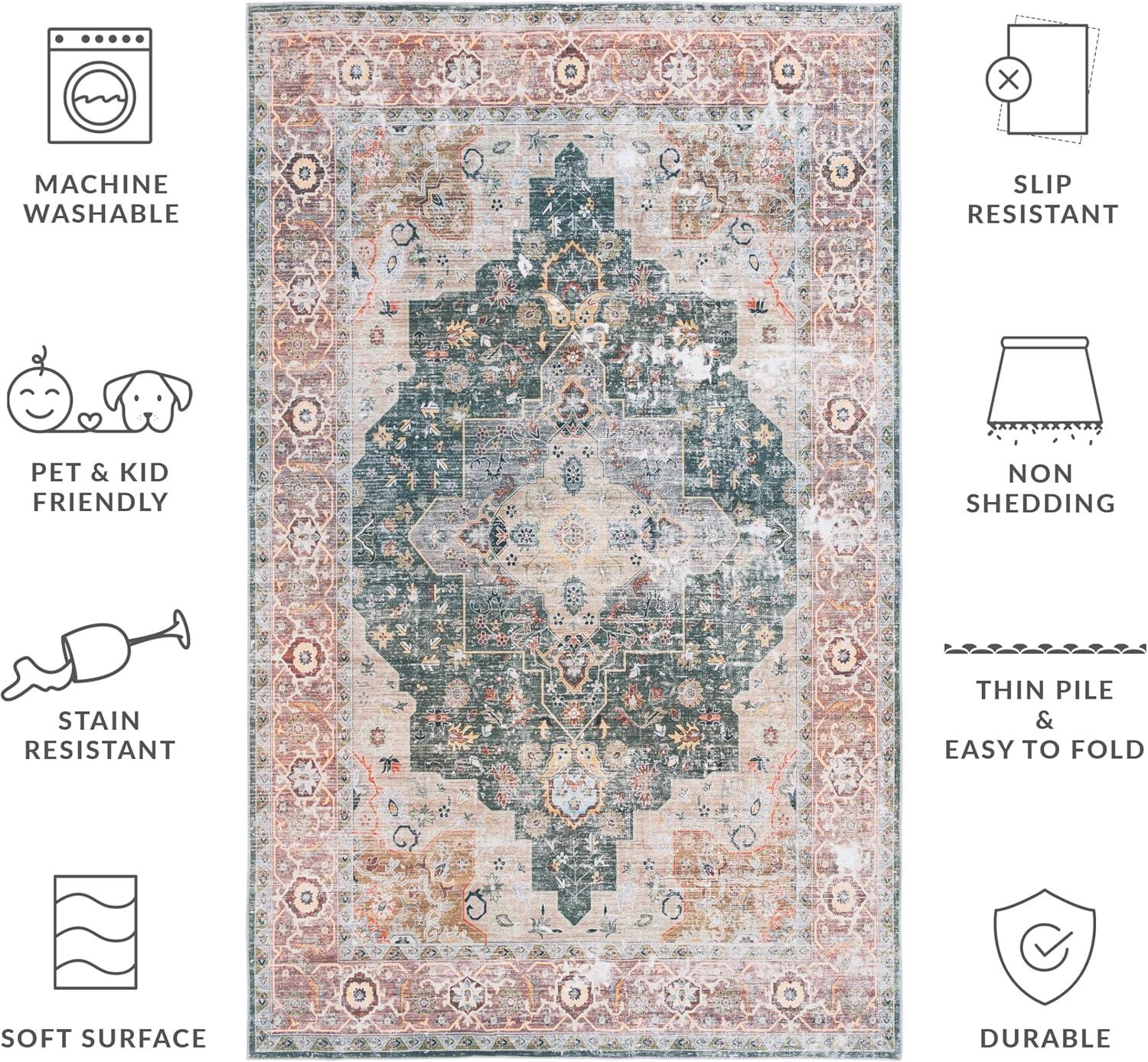 image:imageSafavieh Washable Rug Arizona Collection 8 x 10 Rust amp Aqua Slip Resistant amp Easy to Clean Ideal for Living Room Bedroom Home Office Dining Space ARZ126QGreenLight Brown