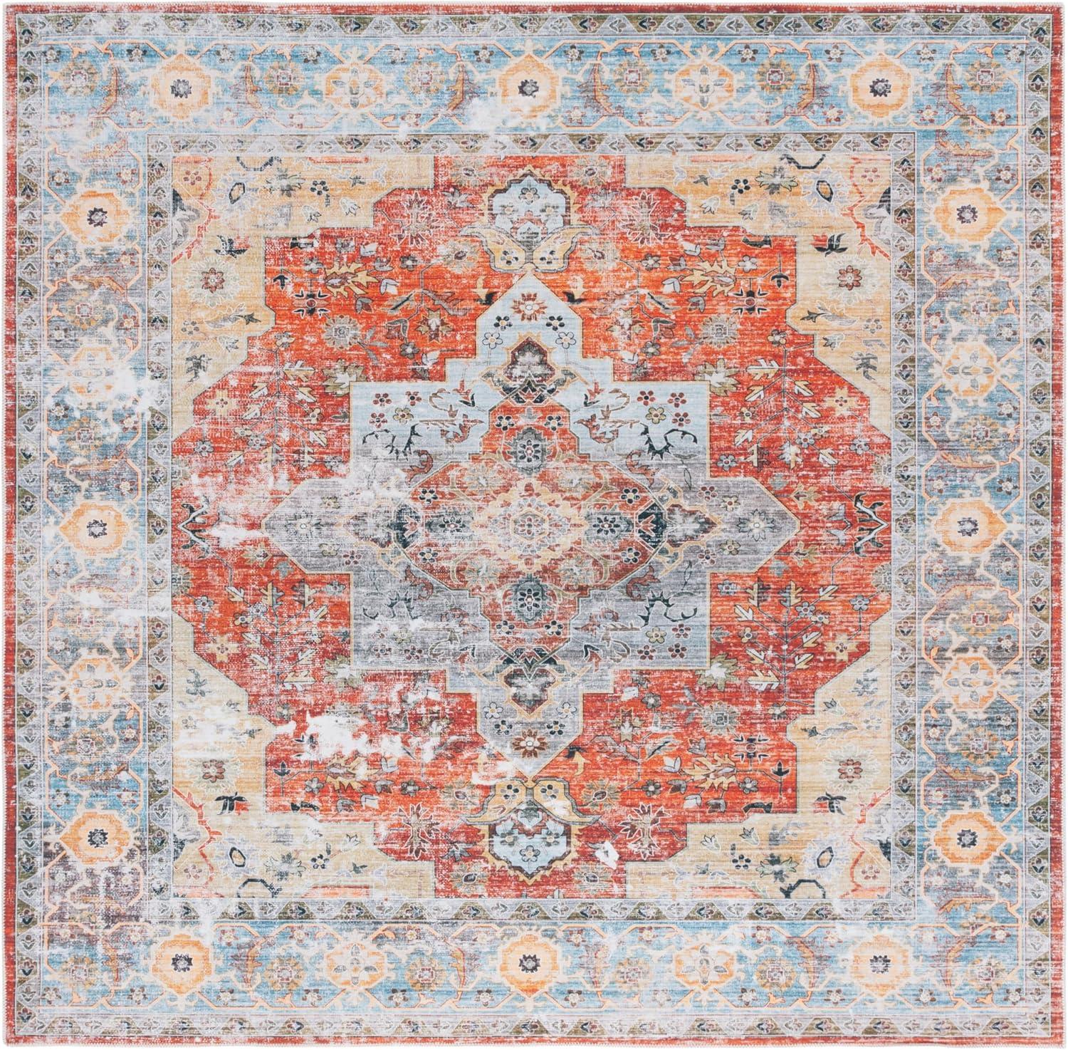 image:imageSafavieh Washable Rug Arizona Collection 8 x 10 Rust amp Aqua Slip Resistant amp Easy to Clean Ideal for Living Room Bedroom Home Office Dining Space ARZ126QRustAqua