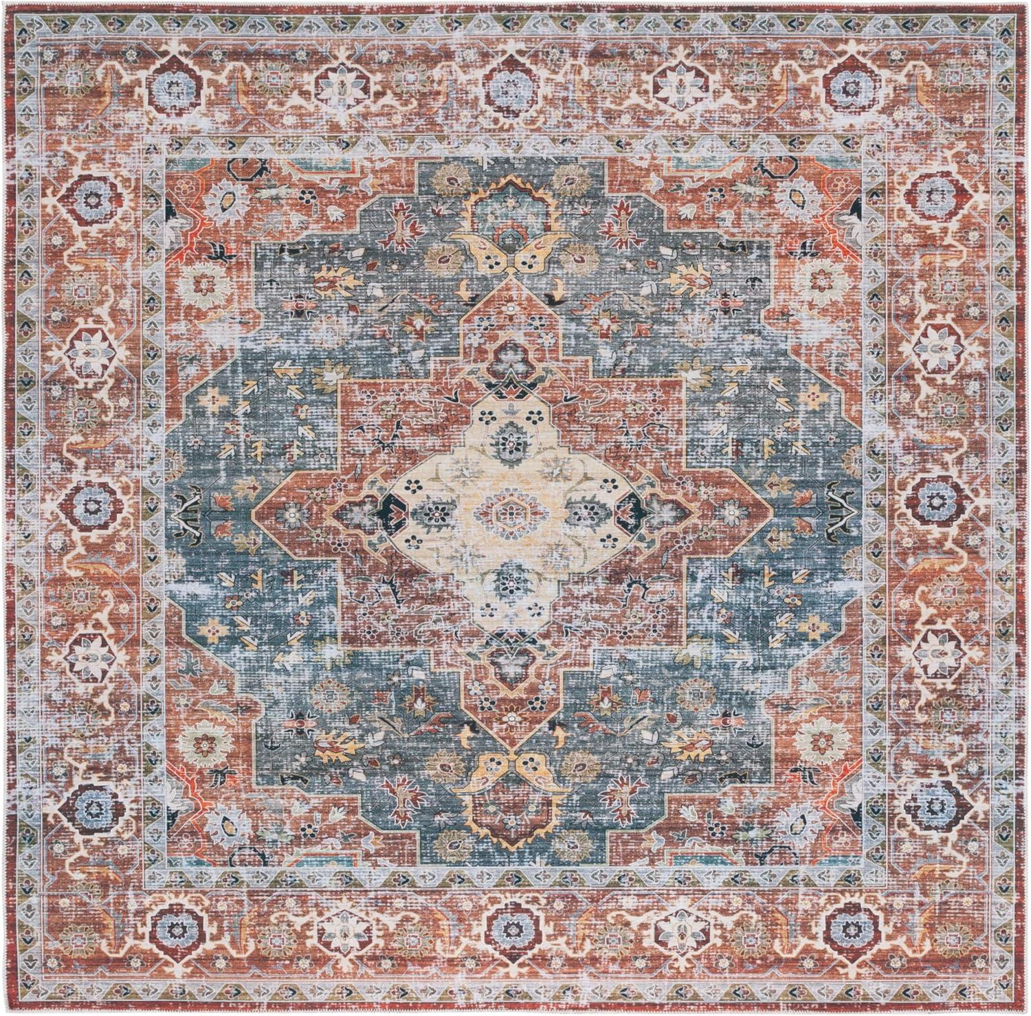 image:imageSafavieh Washable Rug Arizona Collection 8 x 10 Rust amp Aqua Slip Resistant amp Easy to Clean Ideal for Living Room Bedroom Home Office Dining Space ARZ126QRustBlue Green