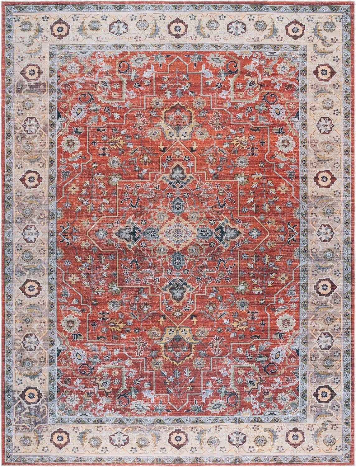 image:imageSafavieh Washable Rug Arizona Collection 8 x 10 Rust amp Aqua Slip Resistant amp Easy to Clean Ideal for Living Room Bedroom Home Office Dining Space ARZ126QRustBeige