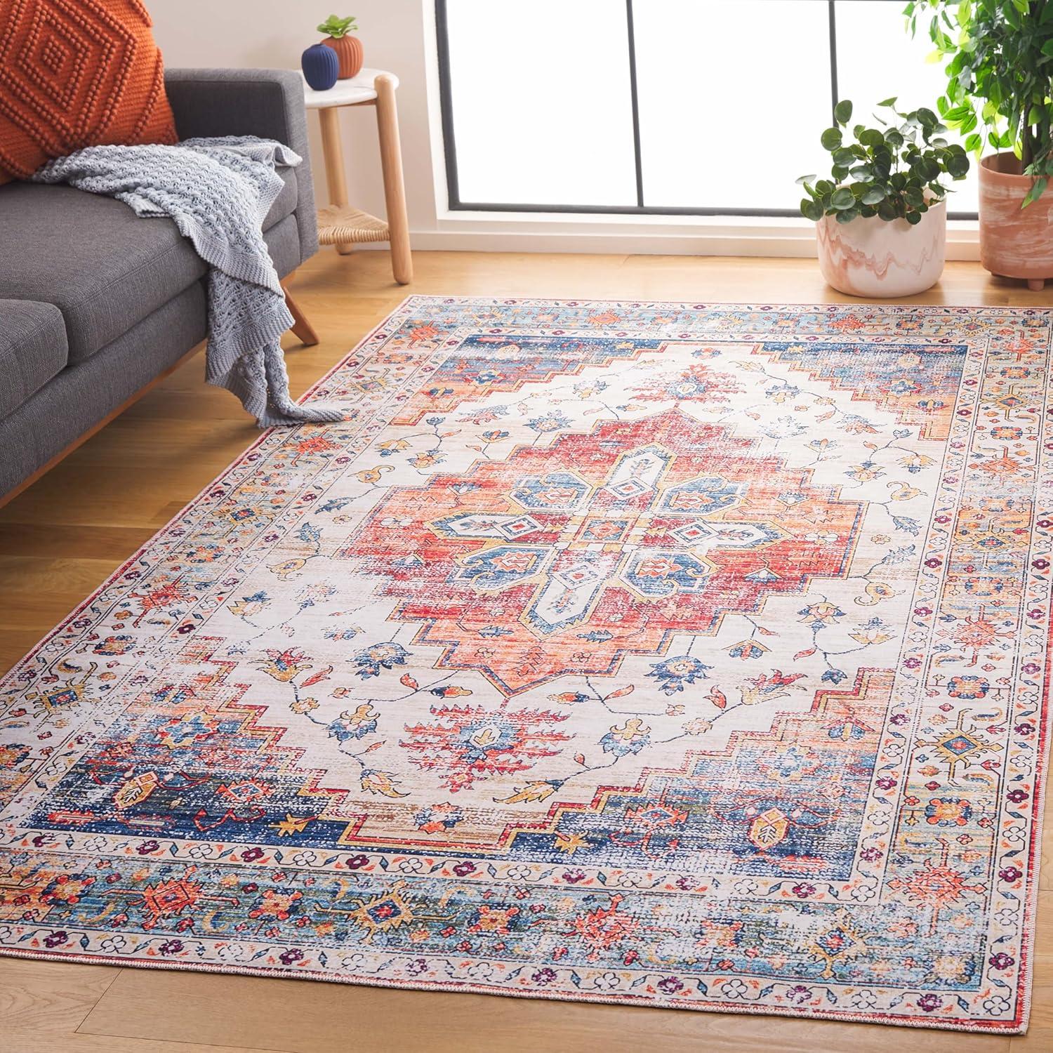 image:imageSafavieh Washable Rug Arizona Collection 8 x 10 Rust amp Beige Slip Resistant amp Easy to Clean Ideal for Living Room Bedroom Home Office Dining Space ARZ209PRustBeige
