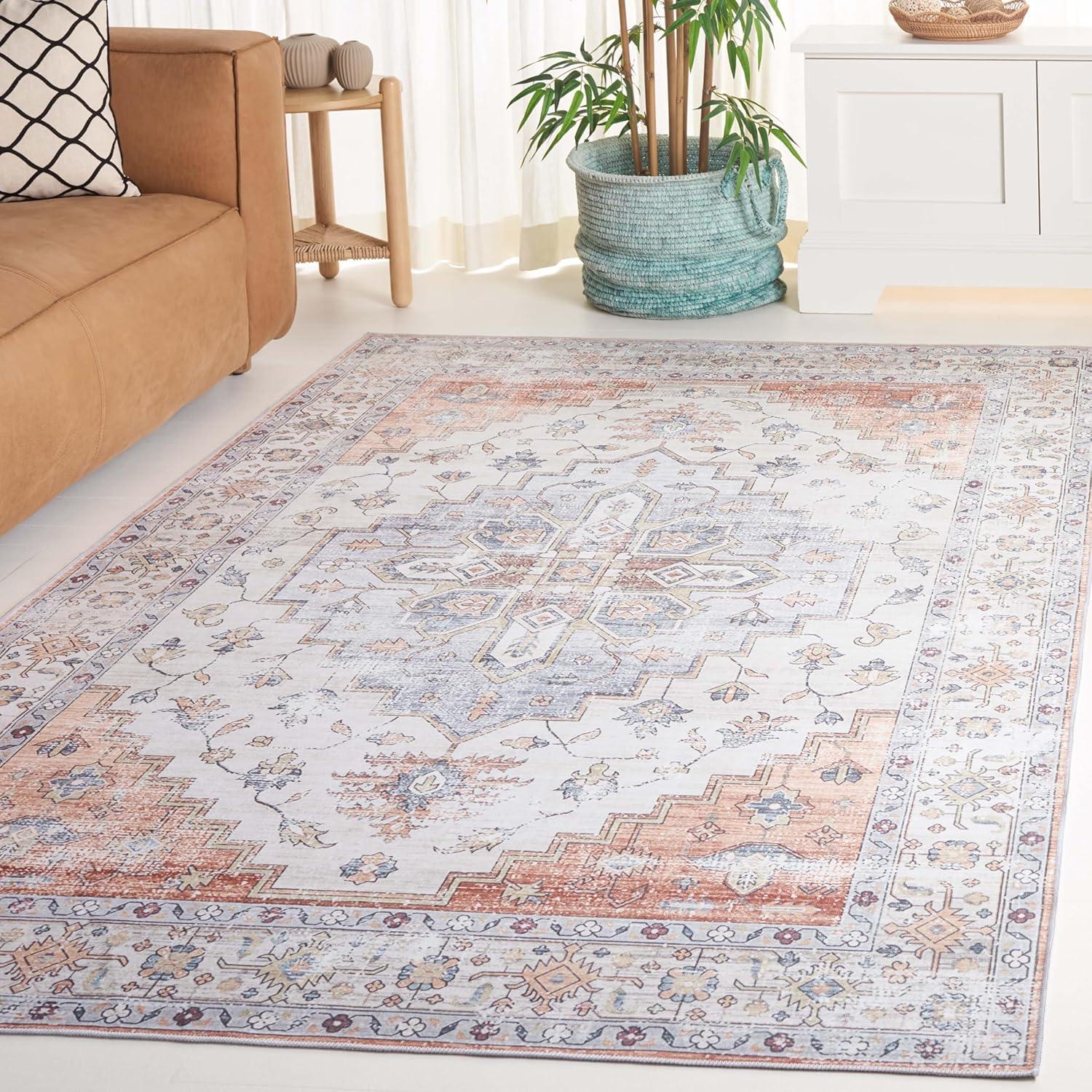 image:imageSafavieh Washable Rug Arizona Collection 8 x 10 Rust amp Beige Slip Resistant amp Easy to Clean Ideal for Living Room Bedroom Home Office Dining Space ARZ209PSageLight Rust