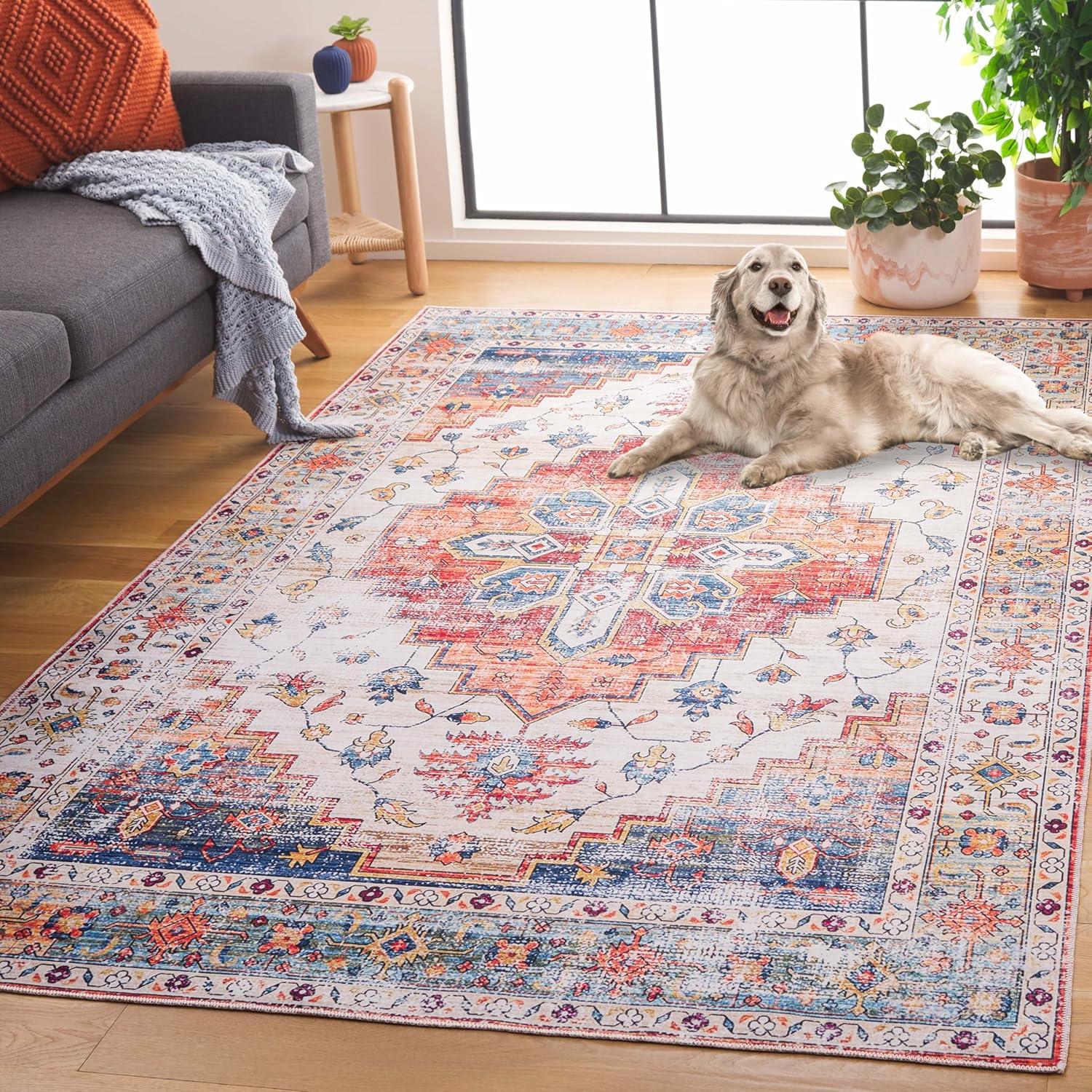 image:imageSafavieh Washable Rug Arizona Collection 8 x 10 Rust amp Beige Slip Resistant amp Easy to Clean Ideal for Living Room Bedroom Home Office Dining Space ARZ209PRustBeige