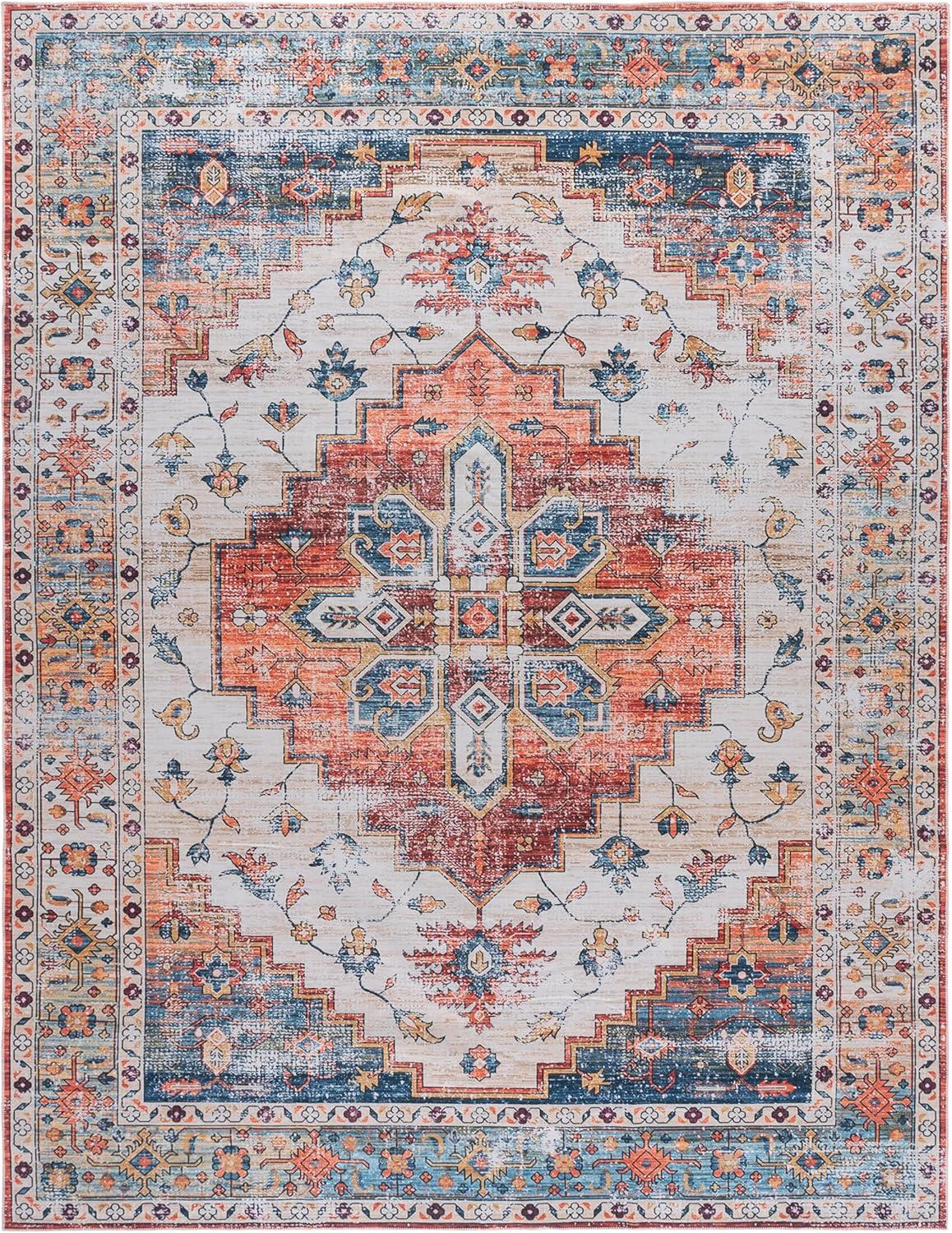 image:imageSafavieh Washable Rug Arizona Collection 8 x 10 Rust amp Beige Slip Resistant amp Easy to Clean Ideal for Living Room Bedroom Home Office Dining Space ARZ209PRustBeige
