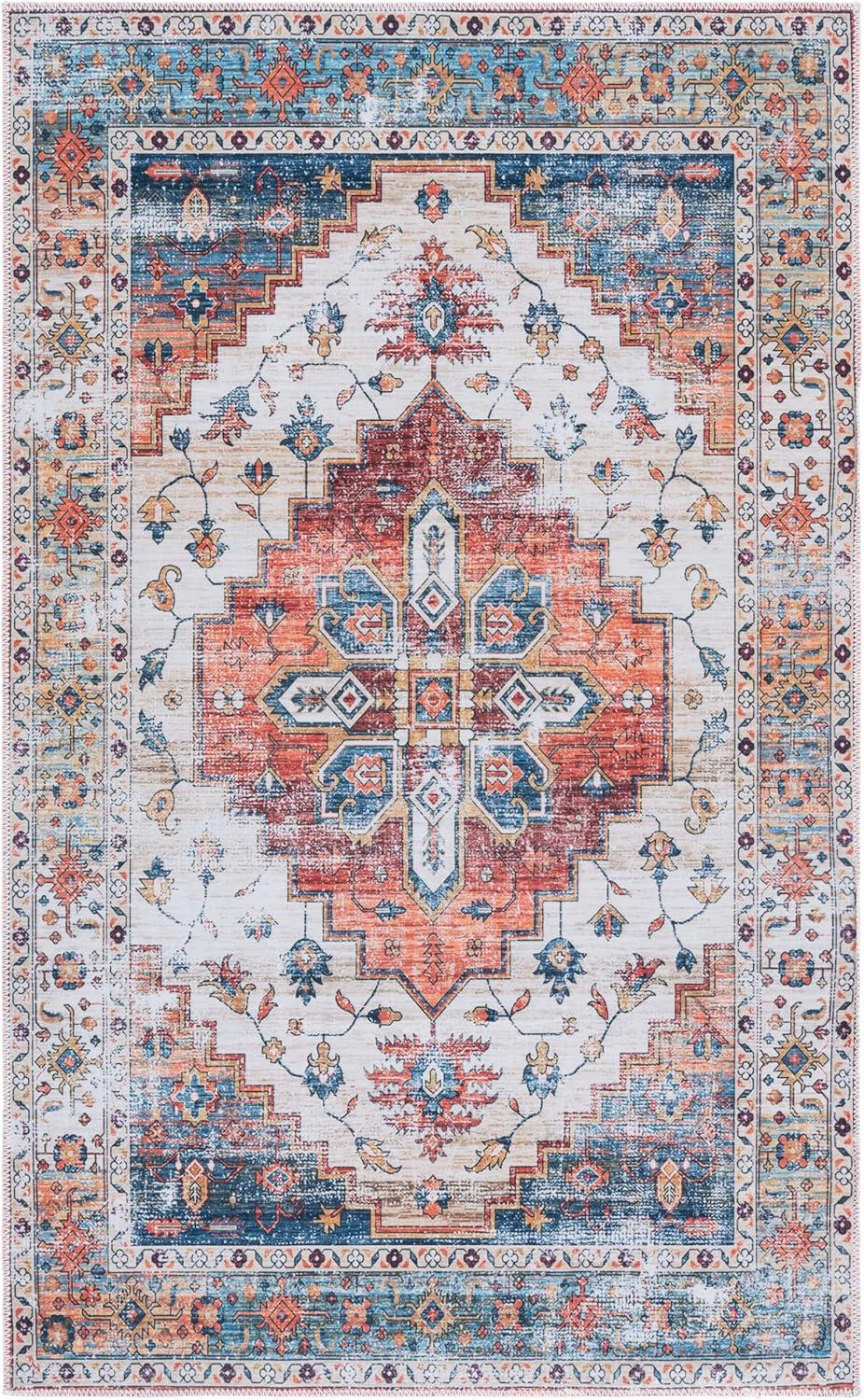 image:imageSafavieh Washable Rug Arizona Collection 8 x 10 Rust amp Beige Slip Resistant amp Easy to Clean Ideal for Living Room Bedroom Home Office Dining Space ARZ209PRustBeige