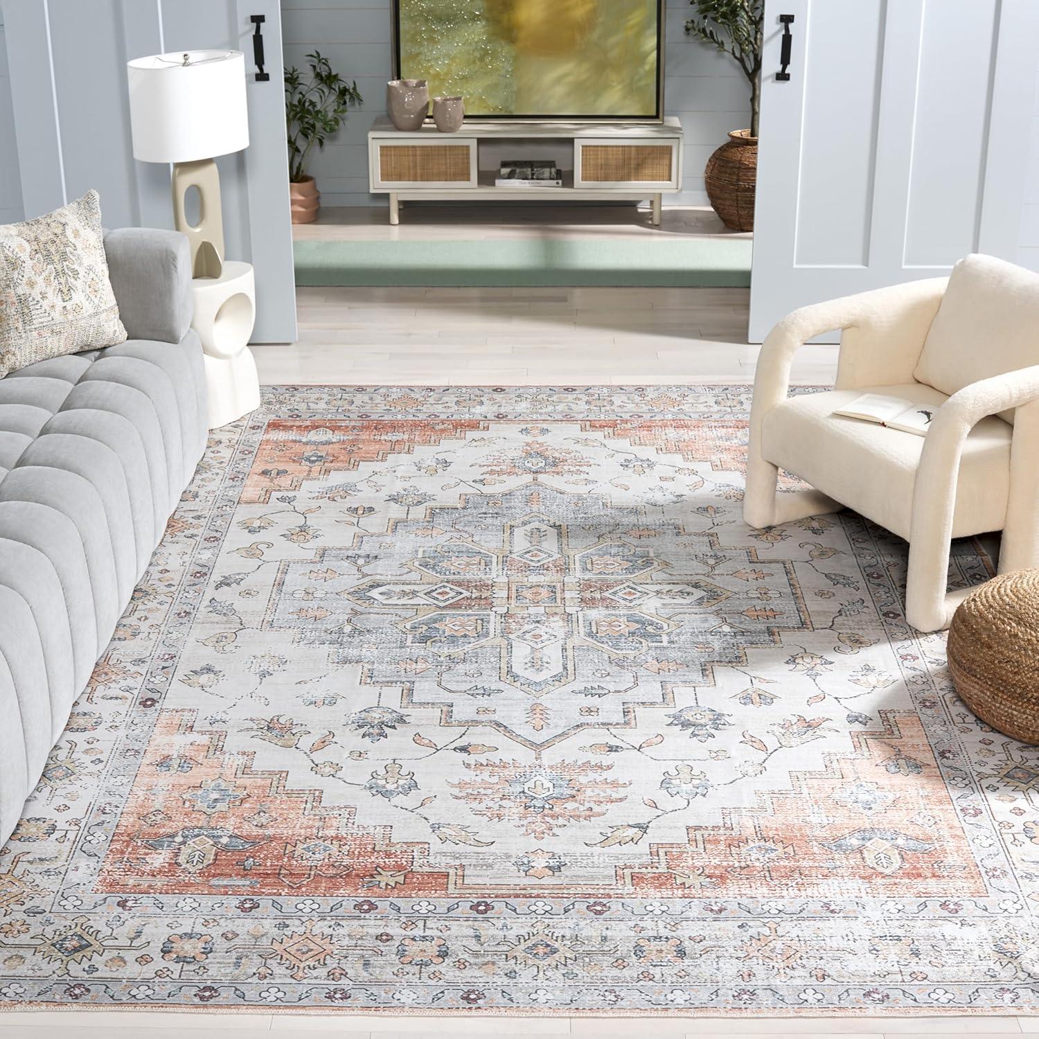 image:imageSafavieh Washable Rug Arizona Collection 8 x 10 Rust amp Beige Slip Resistant amp Easy to Clean Ideal for Living Room Bedroom Home Office Dining Space ARZ209PSageLight Rust
