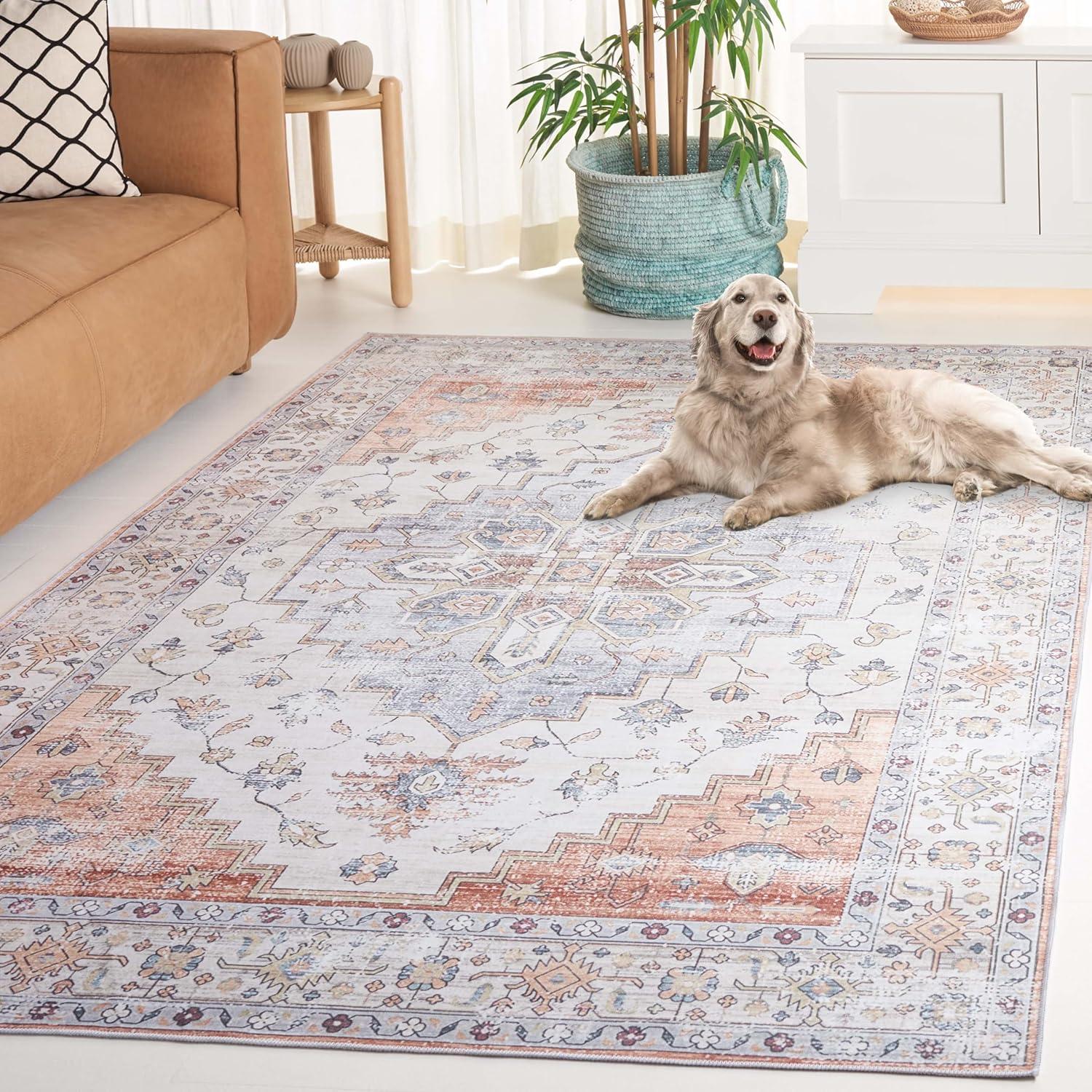 image:imageSafavieh Washable Rug Arizona Collection 8 x 10 Rust amp Beige Slip Resistant amp Easy to Clean Ideal for Living Room Bedroom Home Office Dining Space ARZ209PSageLight Rust