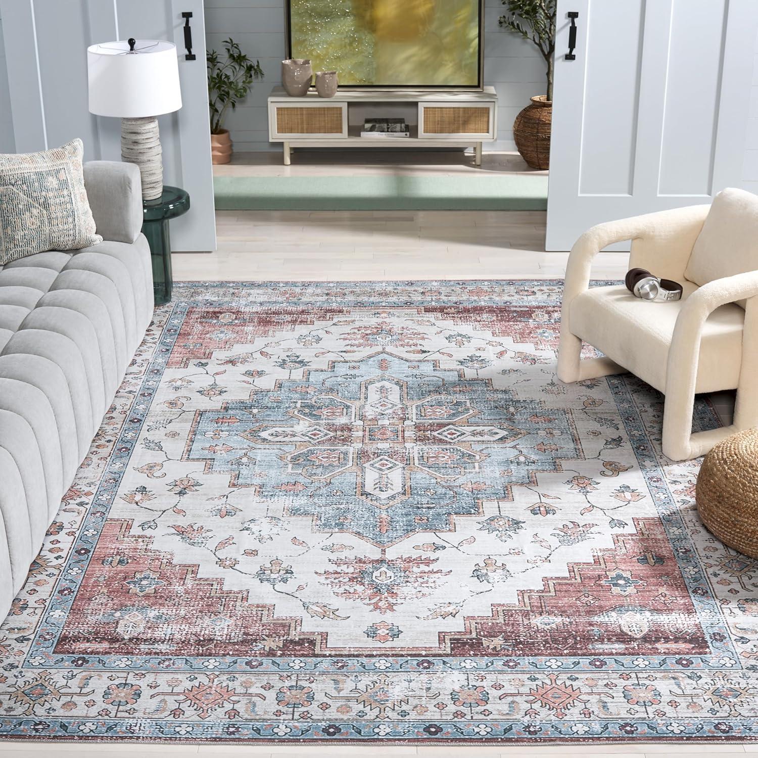 image:imageSafavieh Washable Rug Arizona Collection 8 x 10 Rust amp Beige Slip Resistant amp Easy to Clean Ideal for Living Room Bedroom Home Office Dining Space ARZ209PSageIvory