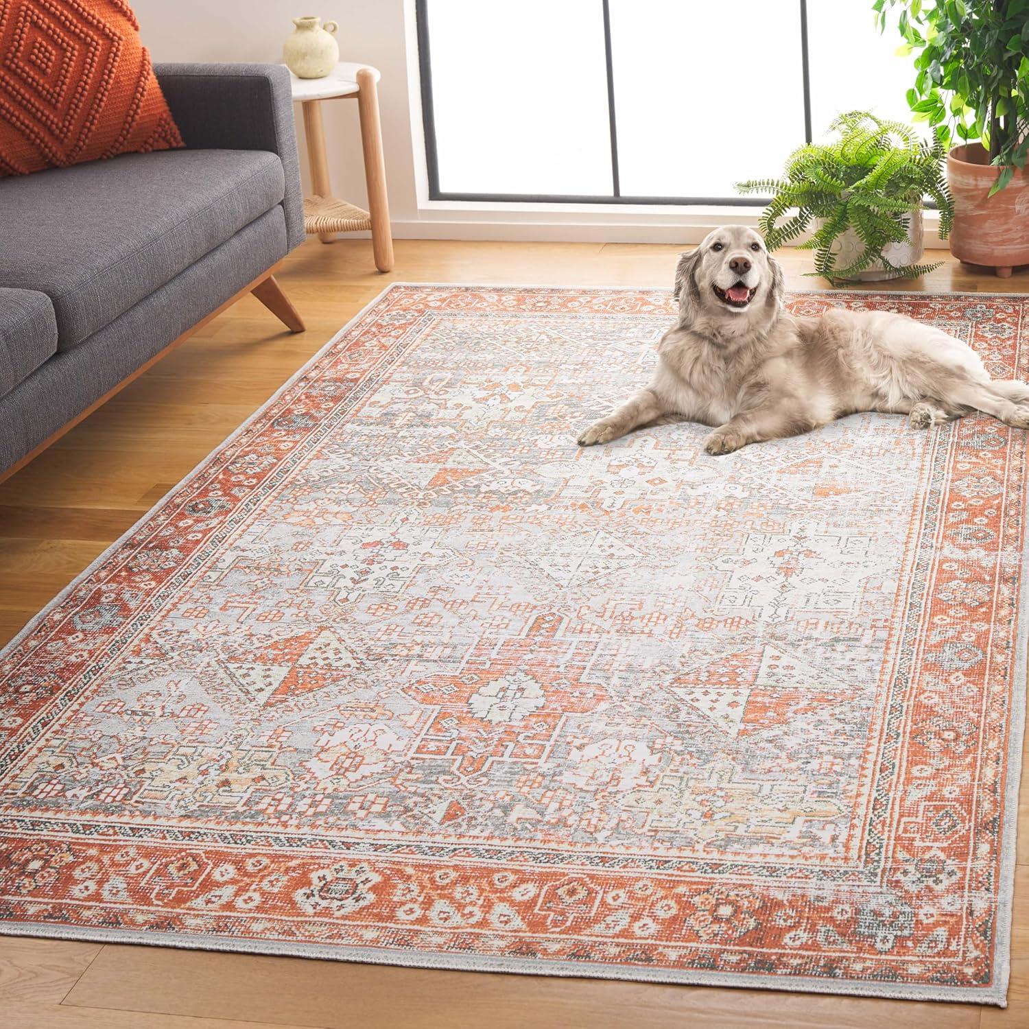 image:imageSafavieh Washable Rug Arizona Collection 8 x 10 Rust amp Sage Slip Resistant amp Easy to Clean Ideal for Living Room Bedroom Home Office Dining Space ARZ199PRustSage