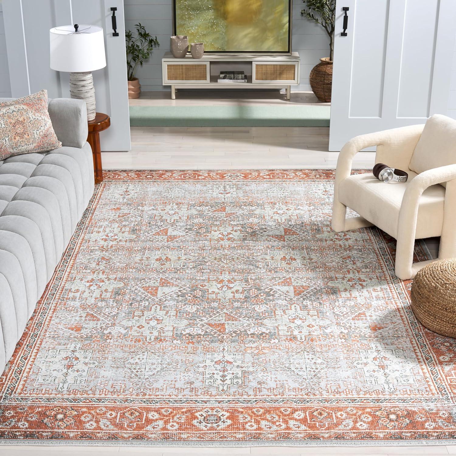 image:imageSafavieh Washable Rug Arizona Collection 8 x 10 Rust amp Sage Slip Resistant amp Easy to Clean Ideal for Living Room Bedroom Home Office Dining Space ARZ199PRustSage