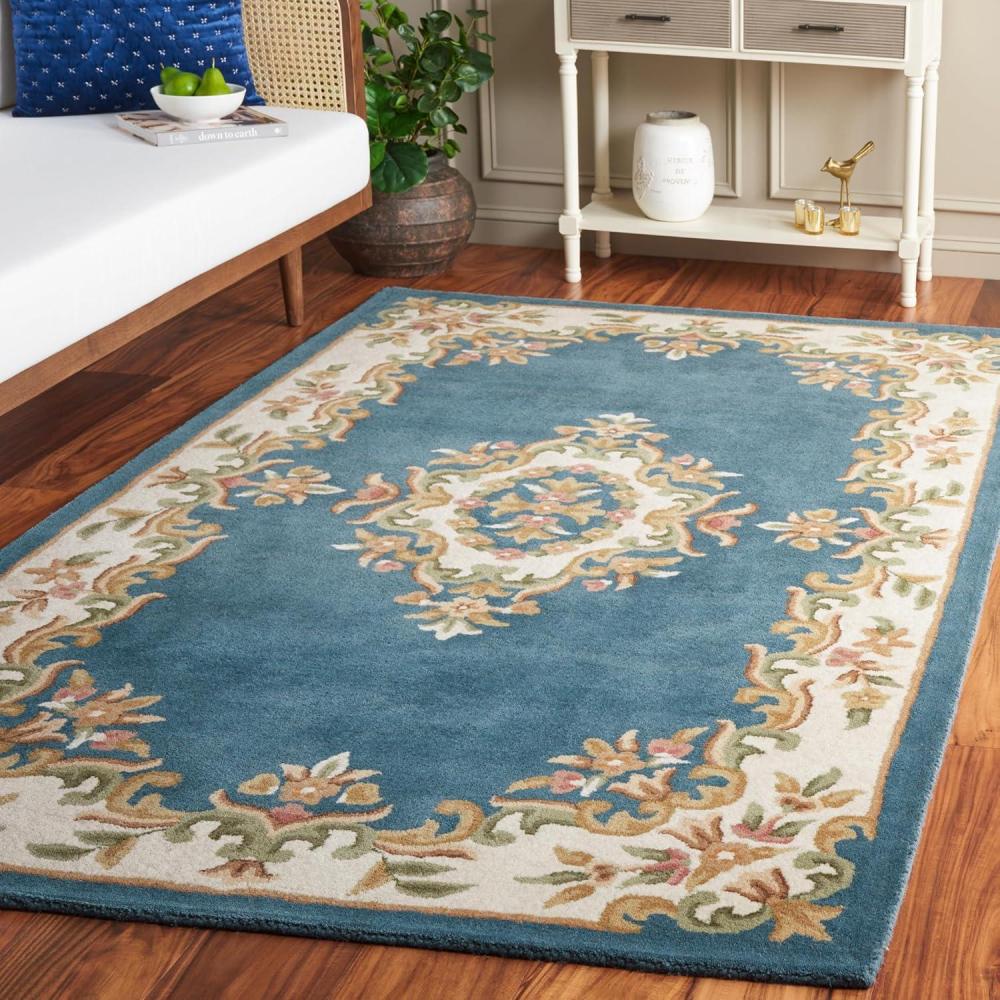 image:imageSAFAVIEH 8x10 Area Rug  Aubusson Collection  Large  Peach amp Ivory Handmade Wool Ideal for Living Room Bedroom Dining Space AUB301SBlueIvory