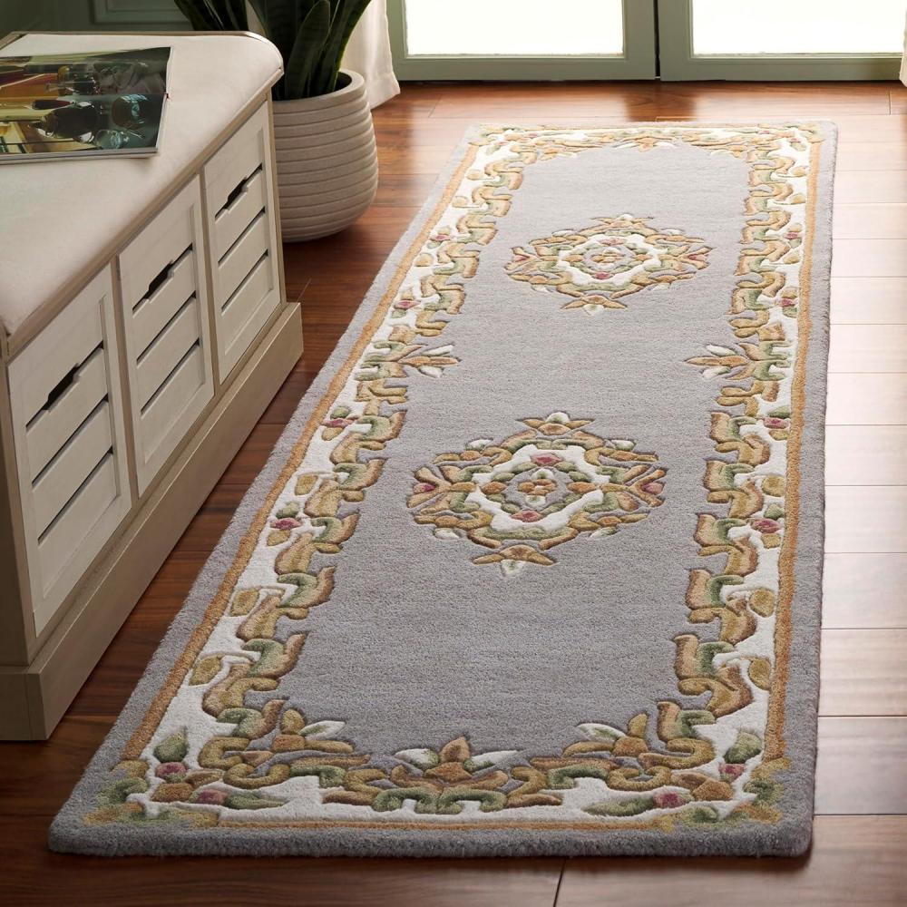 image:imageSAFAVIEH 8x10 Area Rug  Aubusson Collection  Large  Peach amp Ivory Handmade Wool Ideal for Living Room Bedroom Dining Space AUB301SGreyIvory