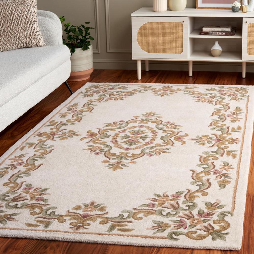 image:imageSAFAVIEH 8x10 Area Rug  Aubusson Collection  Large  Peach amp Ivory Handmade Wool Ideal for Living Room Bedroom Dining Space AUB301SIvoryGreen