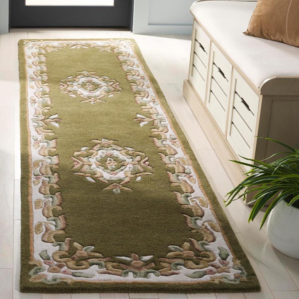 image:imageSAFAVIEH 8x10 Area Rug Aubusson Collection Large Peach amp Ivory Handmade Wool Ideal for Living Room Bedroom Dining Space AUB301SOliveIvory