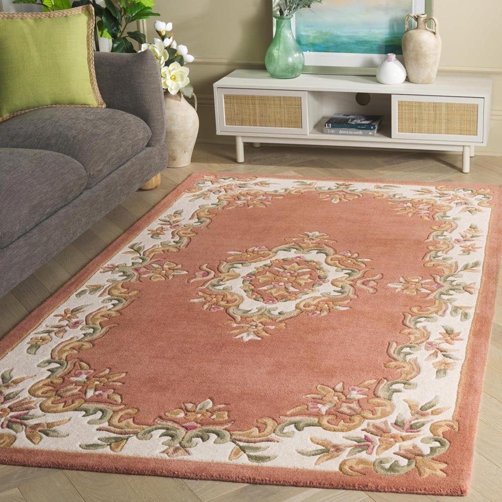 image:imageSAFAVIEH 8x10 Area Rug  Aubusson Collection  Large  Peach amp Ivory Handmade Wool Ideal for Living Room Bedroom Dining Space AUB301SPeachIvory