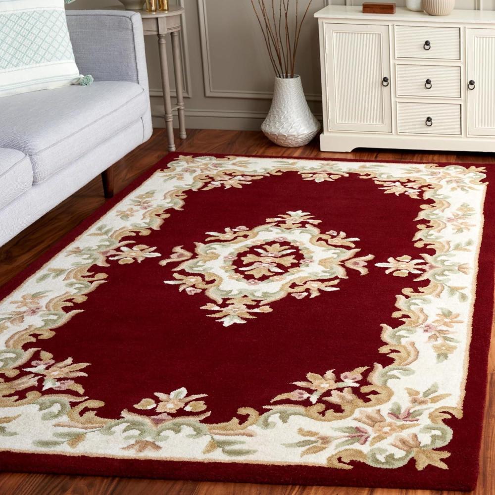 image:imageSAFAVIEH 8x10 Area Rug  Aubusson Collection  Large  Peach amp Ivory Handmade Wool Ideal for Living Room Bedroom Dining Space AUB301SRedIvory