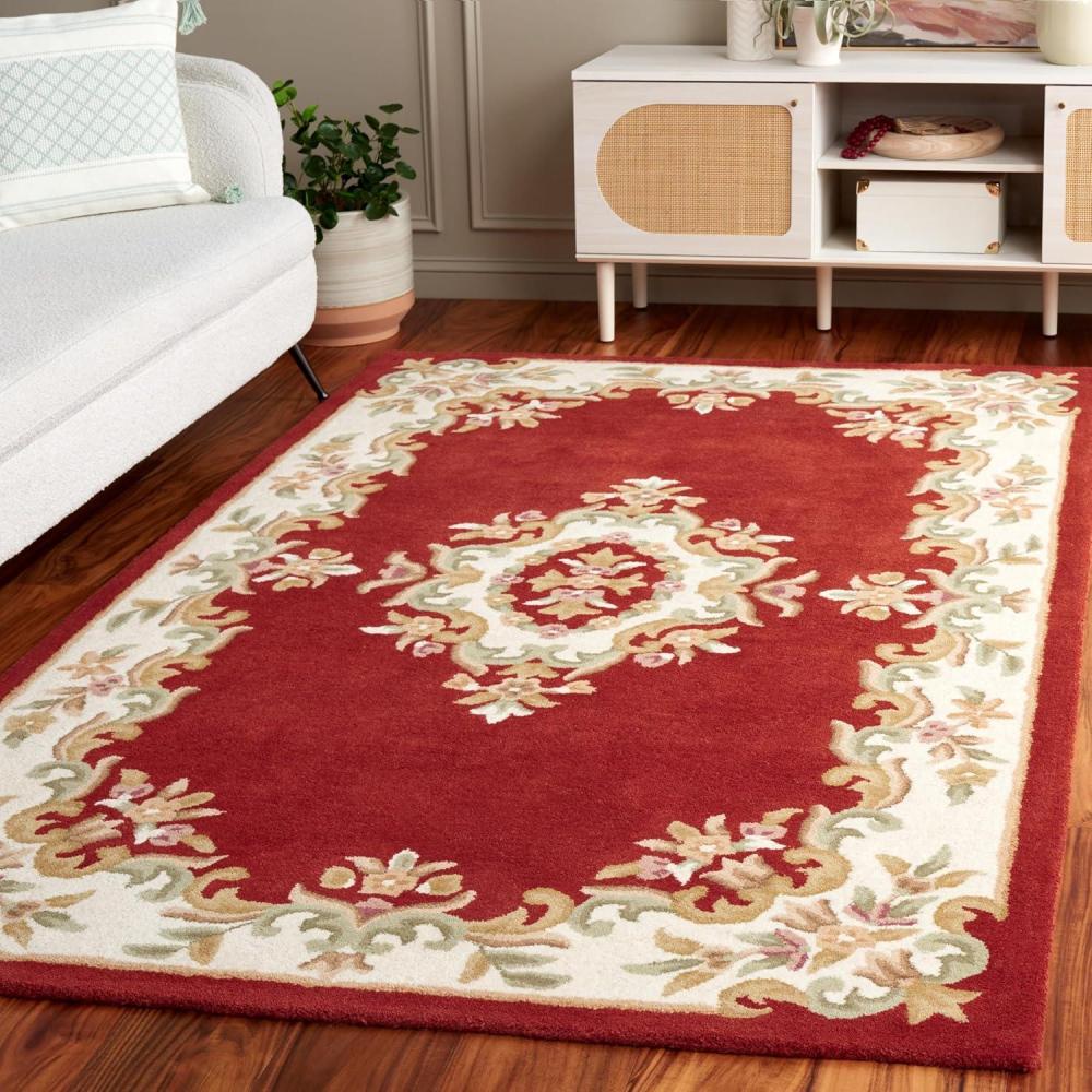 image:imageSAFAVIEH 8x10 Area Rug  Aubusson Collection  Large  Peach amp Ivory Handmade Wool Ideal for Living Room Bedroom Dining Space AUB301SRustIvory