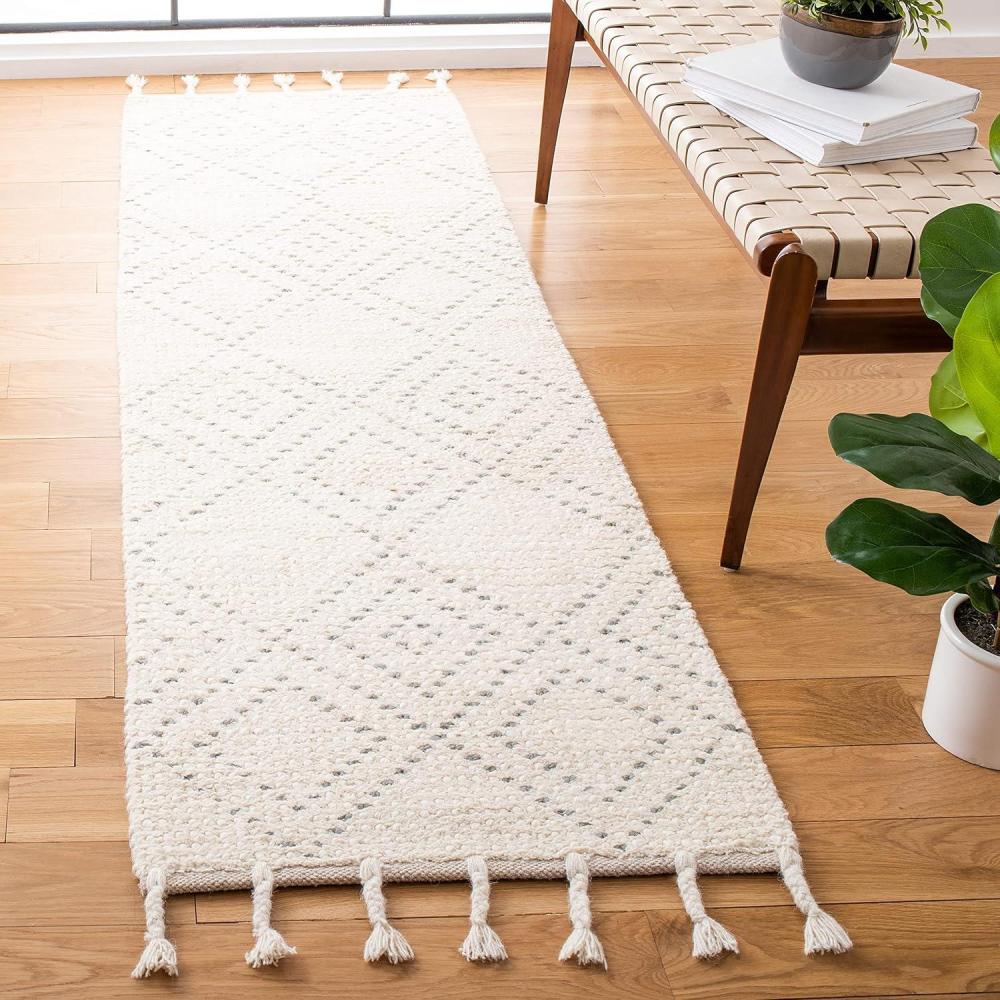 image:imageSAFAVIEH Area Rug 8x10 Casablanca Collection Large Ivory amp Black Handmade Wool Moroccan Boho Braided Tassel Ideal for Living Room Bedroom Dining Space CSB676ZIvoryGrey