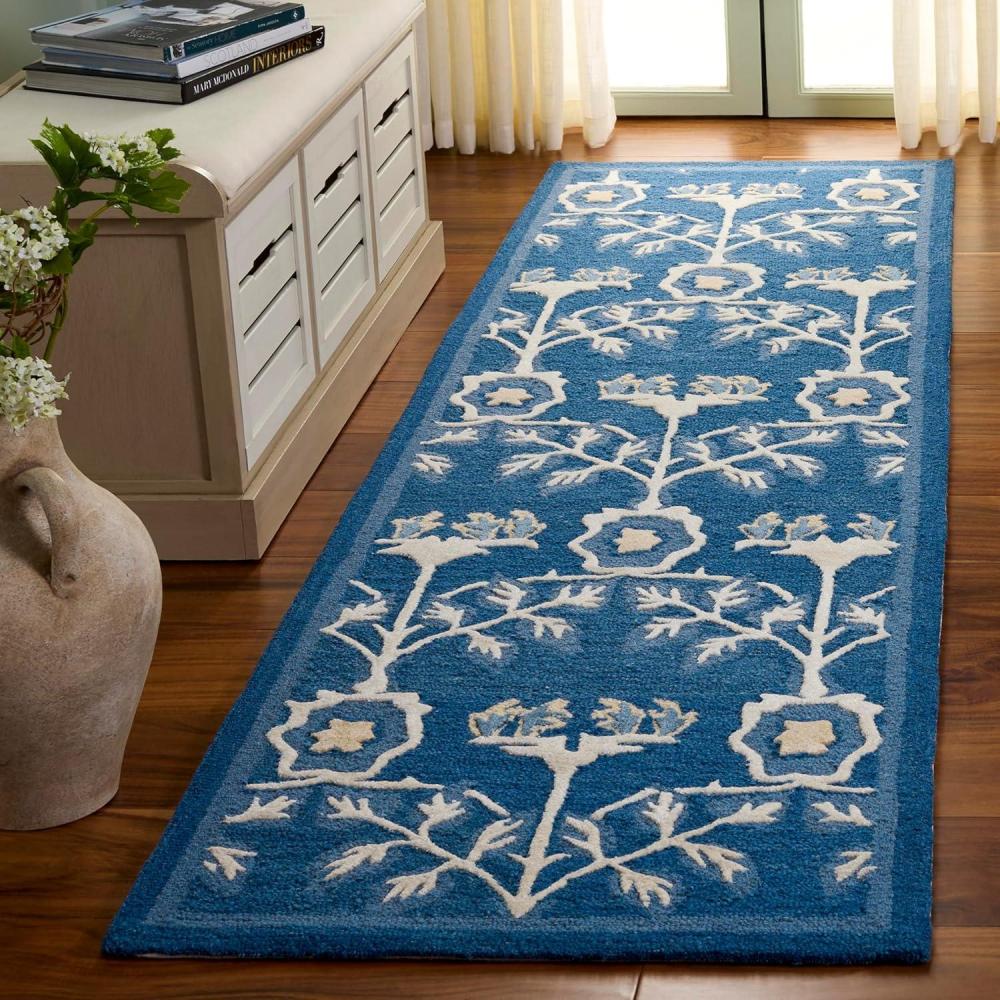 image:imageSAFAVIEH Area Rug 8x10 Earthly Treasures Collection Large Ivory amp Blue Handmade Wool amp Viscose Ideal for Living Room Bedroom Dining Space ET215MNavyIvory