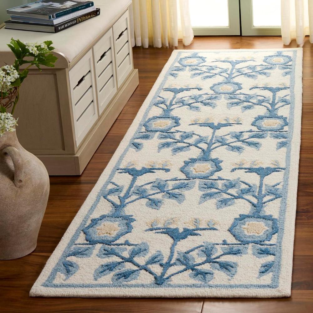 image:imageSAFAVIEH Area Rug 8x10 Earthly Treasures Collection Large Ivory amp Blue Handmade Wool amp Viscose Ideal for Living Room Bedroom Dining Space ET215MIvoryBlue