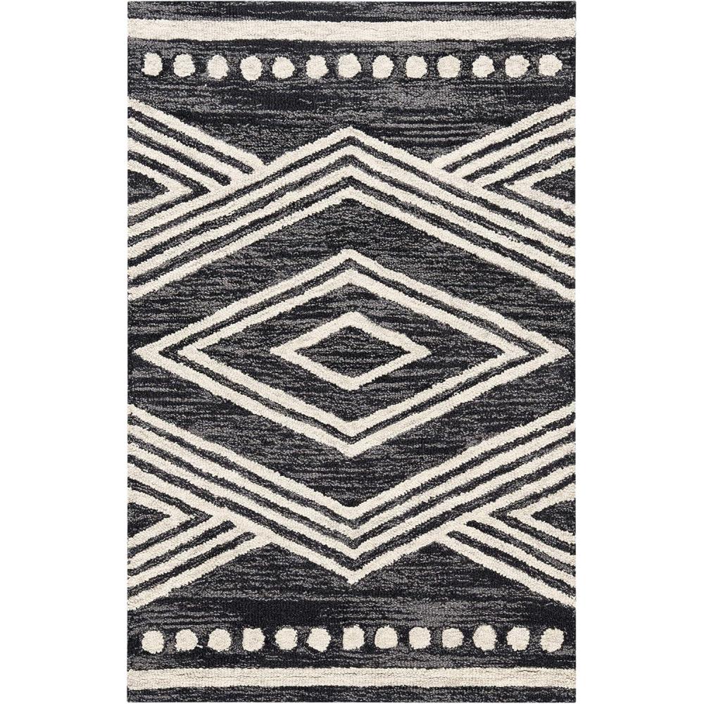image:imageSAFAVIEH Area Rug 8x10  MicroLoop Collection  Large  Ivory amp Navy Handmade Wool Moroccan Tribal Design Ideal for Living Room Bedroom Office Dining Space MLP156ACharcoalIvory