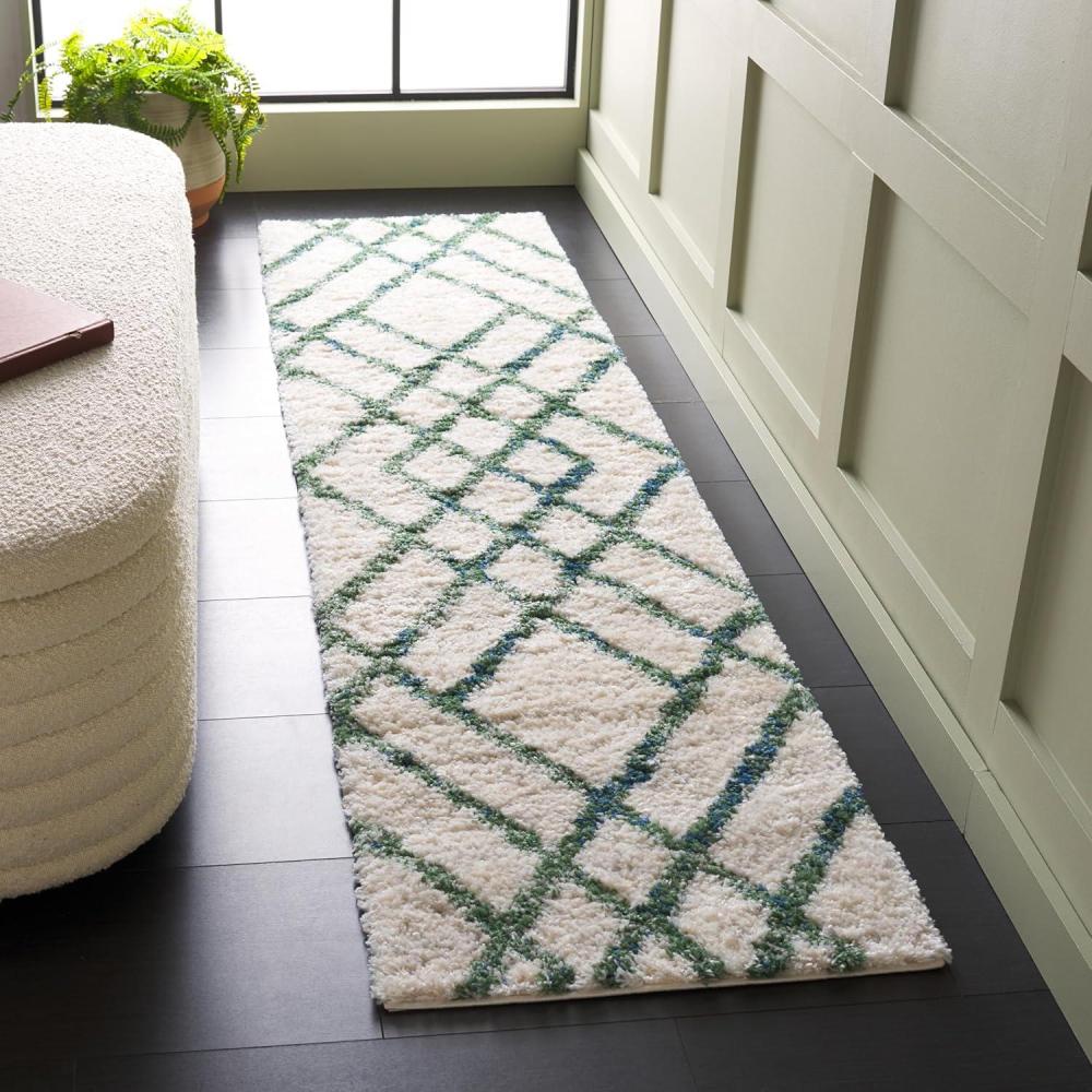 image:imageSAFAVIEH Berber Shag Collection 5 x 7 CreamGrey BER214A Moroccan NonShedding Living Room Bedroom Dining Room Entryway Plush 12inch Thick Area RugIvoryGreen
