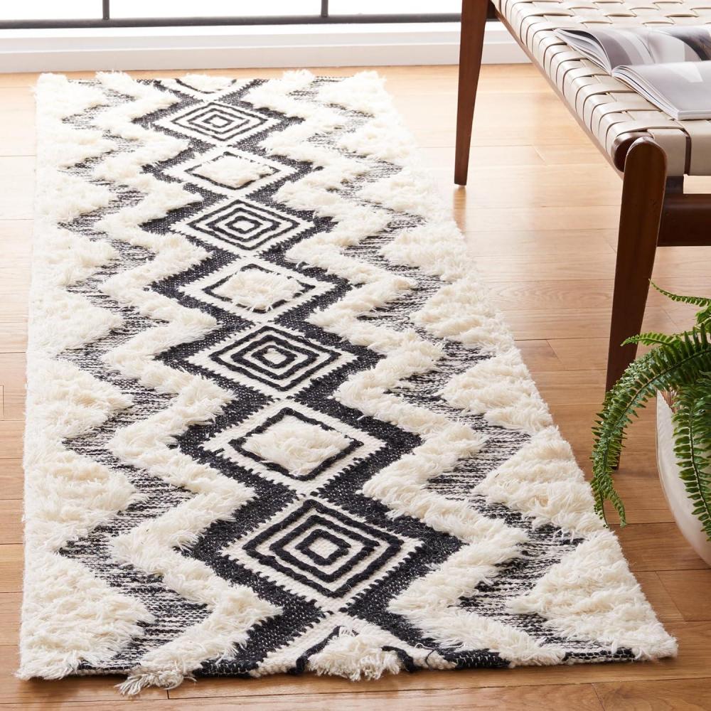 image:imageSAFAVIEH Natura Collection Area Rug 5 x 8 Ivory amp Black Handmade Moroccan Boho Wool Ideal for High Traffic Areas in Living Room Bedroom NAT681AIvoryBlack