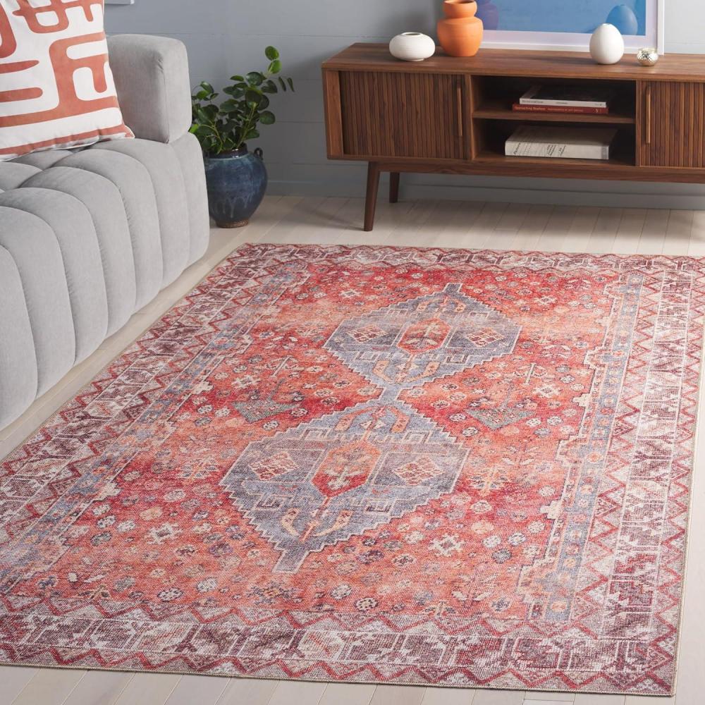 image:imageSAFAVIEH Washable Rug Vintage Serapi Collection  8 x 10 Red amp Blue Slip Resistant amp Easy to Clean Ideal for Living Room Bedroom Home Office Dining Space VSP602QRedBlue