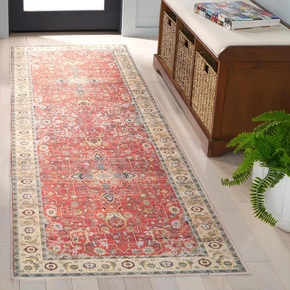 image:imageSafavieh Washable Rug Arizona Collection 8 x 10 Rust amp Aqua Slip Resistant amp Easy to Clean Ideal for Living Room Bedroom Home Office Dining Space ARZ126QRustBeige