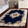 SAFAVIEH 8×10 Area Rug – Aubusson Collection – Large – Peach & Ivory, Handmade Wool, Ideal for Living Room, Bedroom, Dining Space (AUB301S)(Navy/Ivory)