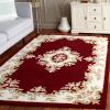 SAFAVIEH 8×10 Area Rug – Aubusson Collection – Large – Peach & Ivory, Handmade Wool, Ideal for Living Room, Bedroom, Dining Space (AUB301S)(Red/Ivory)