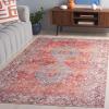 SAFAVIEH Washable Rug Vintage Serapi Collection – 8′ x 10′, Red & Blue, Slip Resistant & Easy to Clean, Ideal for Living Room, Bedroom, Home Office, Dining Space (VSP602Q)(Red/Blue)