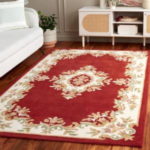 SAFAVIEH 8×10 Area Rug – Aubusson Collection – Large – Peach & Ivory, Handmade Wool, Ideal for Living Room, Bedroom, Dining Space (AUB301S)(Rust/Ivory)