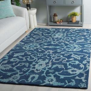 SAFAVIEH Area Rug 8×10 – Anatolia Collection – Large – Beige & Black, Handmade Floral Scroll Design, Ideal for Living Room, Bedroom, Office, Dining Space (AN401B)(Navy)