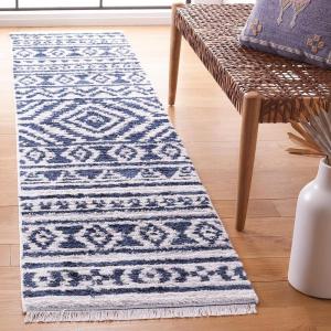 SAFAVIEH Area Rug 8×10 – Augustine Collection – Large – Green & Ivory, Cotton Moroccan Boho Tribal Fringe Design, Easy Cleaning, Ideal for Living Room, Bedroom, Office, Dining Space (AGT849Y)(Navy/Ivory)