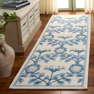 SAFAVIEH Area Rug 8×10 – Earthly Treasures Collection – Large – Ivory & Blue, Handmade Wool & Viscose, Ideal for Living Room, Bedroom, Dining Space (ET215M)(Ivory/Blue)