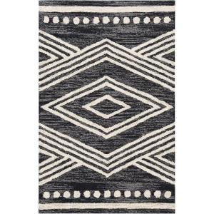 SAFAVIEH Area Rug 8×10 – Micro-Loop Collection – Large – Ivory & Navy, Handmade Wool, Moroccan Tribal Design, Ideal for Living Room, Bedroom, Office, Dining Space (MLP156A)(Charcoal/Ivory)