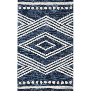 SAFAVIEH Area Rug 8×10 – Micro-Loop Collection – Large – Ivory & Navy, Handmade Wool, Moroccan Tribal Design, Ideal for Living Room, Bedroom, Office, Dining Space (MLP156A)(Navy/Ivory)