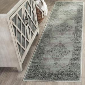 SAFAVIEH Area Rug 8×10 – Vintage Collection – Large – Turquoise & Multi, Viscose, Distressed Design, Slip Resistant, Ideal for Living Room, Bedroom, Office, Dining Space (VTG112-2220)(Light Blue)
