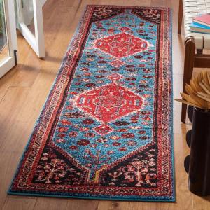 SAFAVIEH Area Rug 8×10 – Vintage Hamadan Collection – Large – Blue & Black, Traditional Oriental Design, Non-Shedding & Easy Cleaning, Ideal for Living Room, Bedroom, Office, Dining Space (VTH201M)(Turquoise/Red)