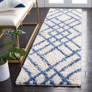 SAFAVIEH Berber Shag Collection 5′ x 7′ Cream/Grey BER214A Moroccan Non-Shedding Living Room Bedroom Dining Room Entryway Plush 1.2-inch Thick Area Rug(Ivory/Blue)