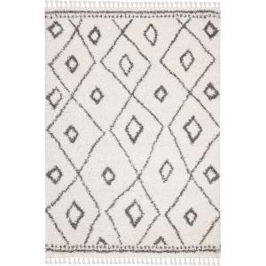 SAFAVIEH Moroccan Fringe Shag Collection Area Rug – 5’3″ x 7’6″, Ivory & Grey, Boho Tribal Design, Non-Shedding & Easy Care, 2-inch Thick Ideal for High Traffic Areas in Living Room, Bedroom (MFG333A)(Ivory/Grey)